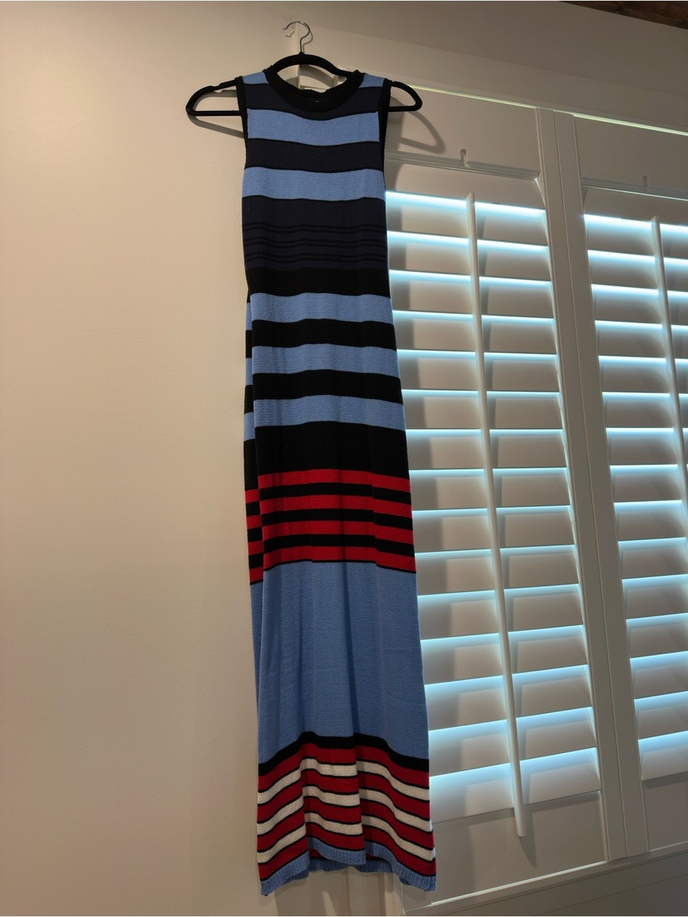 Vici Knit Top in Black with Light Blue Stripe